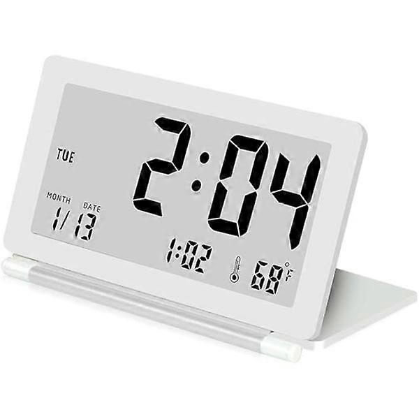 LCD Alarm Clock Ultra-thin Foldable Travel Alarm Clock Portable Digital Alarm Clock (White)