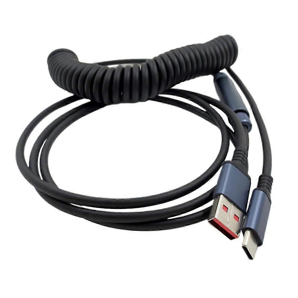Type A to C USB Cable Coiled Spring Data Line for Mechanical Keyboard Durable Data Line
