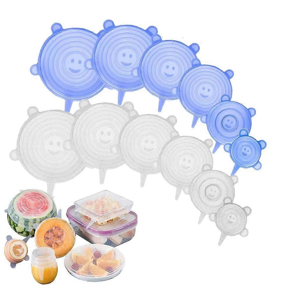 Stretchable Silicone Lids Set of 6 - Reusable Expandable Covers for Bowls Cups Cans Fruits - White Various Sizes