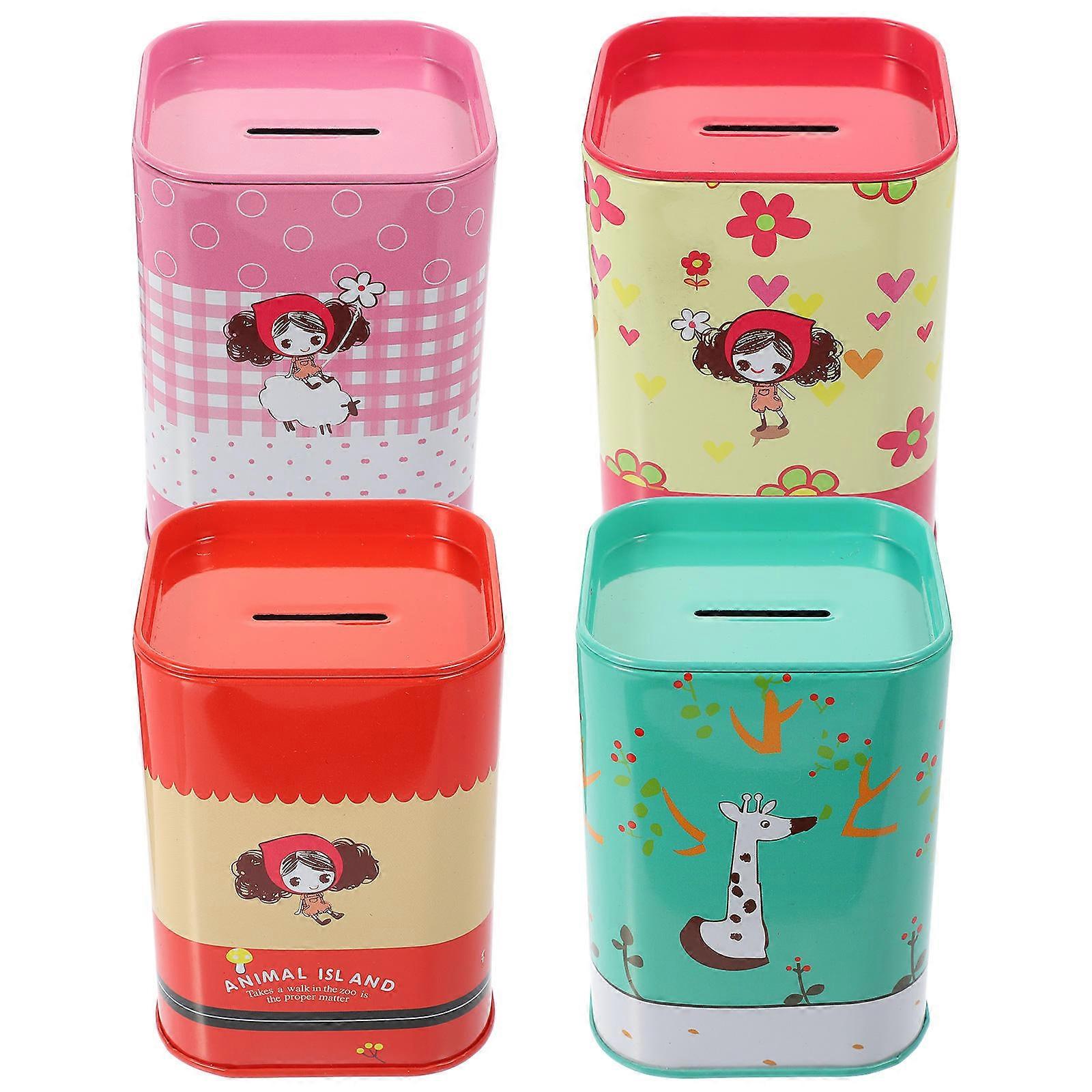 4pcs Cute Tinplate Piggy Bank for Coin Saving Jar with Decorative Design – Simple Money Pot for Birthday Present (Bear)