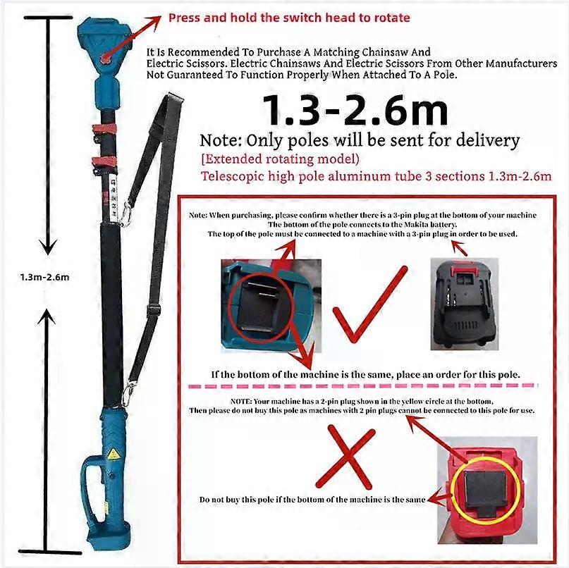 con This Telescopic Rod Can Only Be Used On Makita Machines With Bottom 3-Pin Plug Connectors, While The 2-Pin Plug Is Not Available