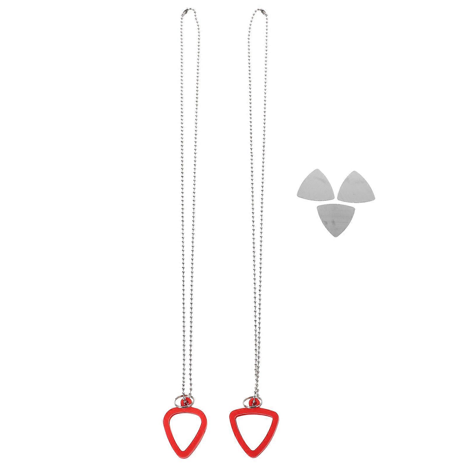 Guitar Pick Necklace Silicone Bass Picks Sleeves Triangle Shape Music Performance Red 38.00X3.50X0.70CM 1Set