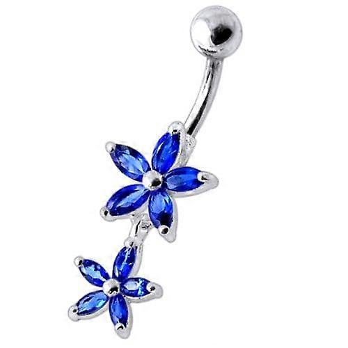 Double Flower Jewelled Dangling Belly Ring