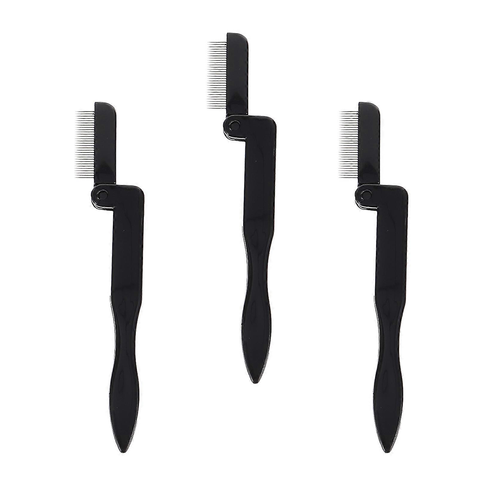 Eyebrow Brush with Eyelash Comb for Makeup featuring Comfortable Grip and Travel Size 3pcs Black