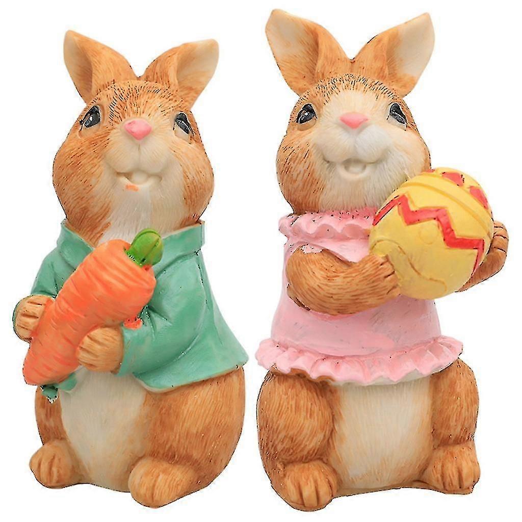 2pcs Bunny-figurines Easter Home-decor Farmhouse-rustic Cute Easter Rabbit
