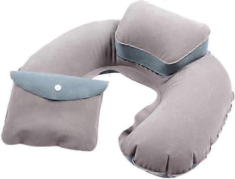 Travel Plane Inflatable U Shape Pillow Neck Head Rest Air Soft Cushion Grey