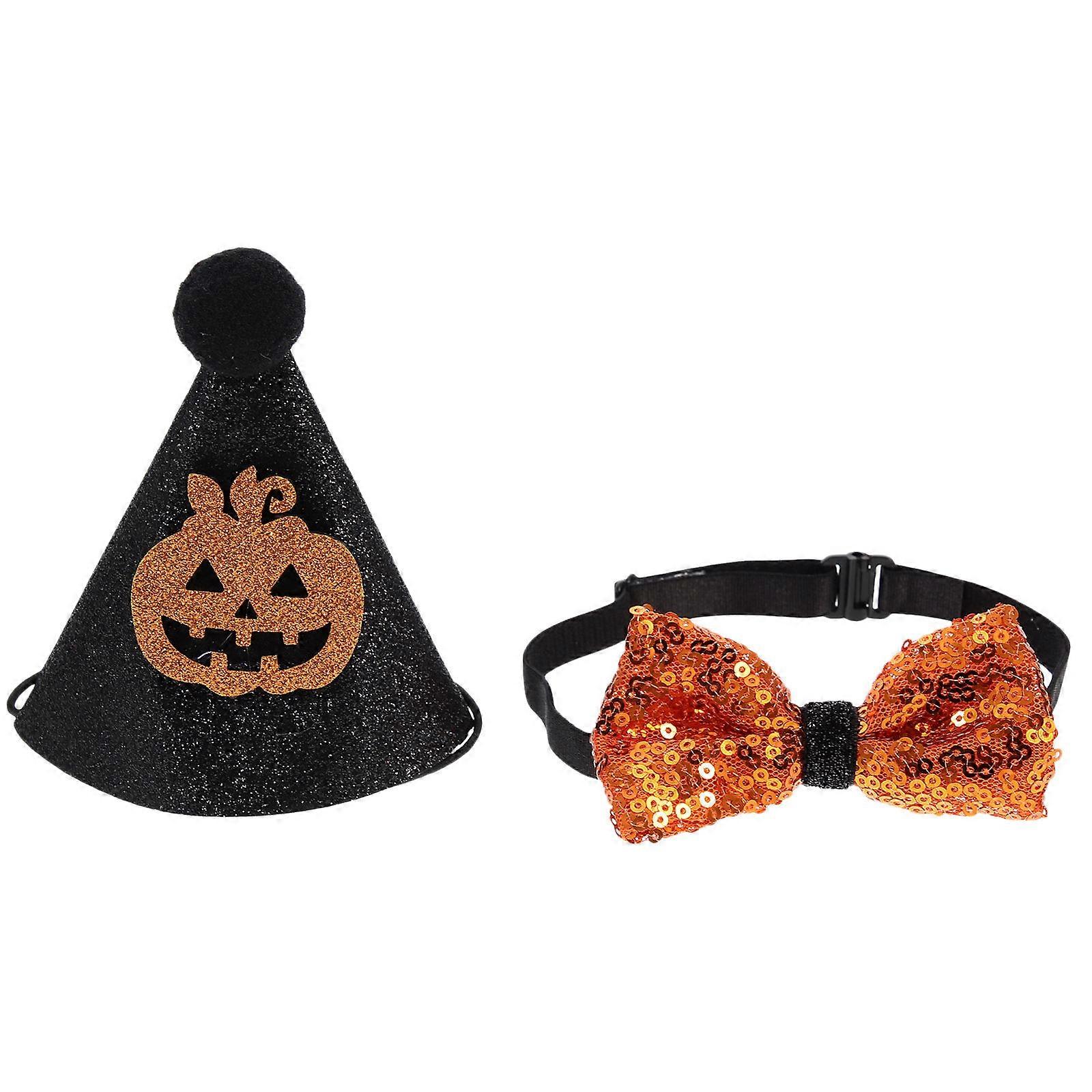 Halloween Dog Hat And Bowtie Set Assorted Color For Pet Parties Comfortable 1Set