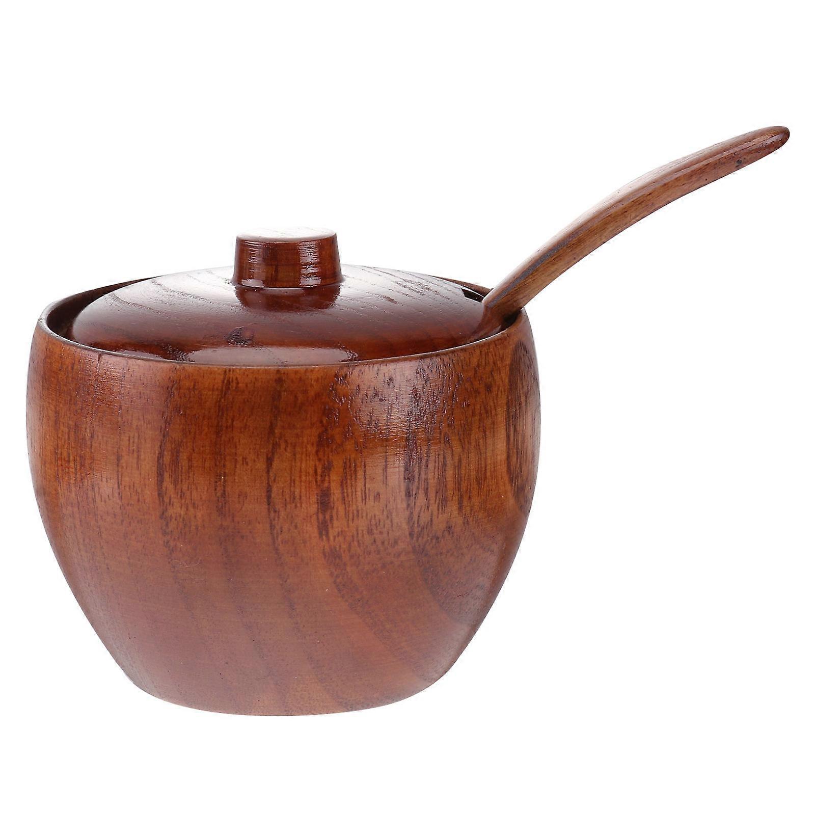 Kitchen Spice Storage Natural Wood Tableware Spice Jar Seasoning Pot Brown 9.00X8.0.0CM Square 1Set
