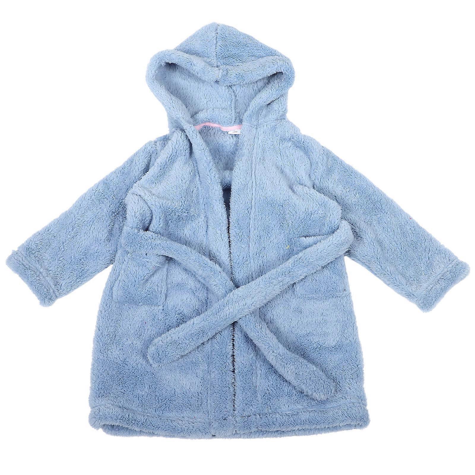 Kids Bathrobe Fluffy Hooded For Toddler Bath Time Warm Pajama Soft Plush Sky-Blue Small Size 1Pack