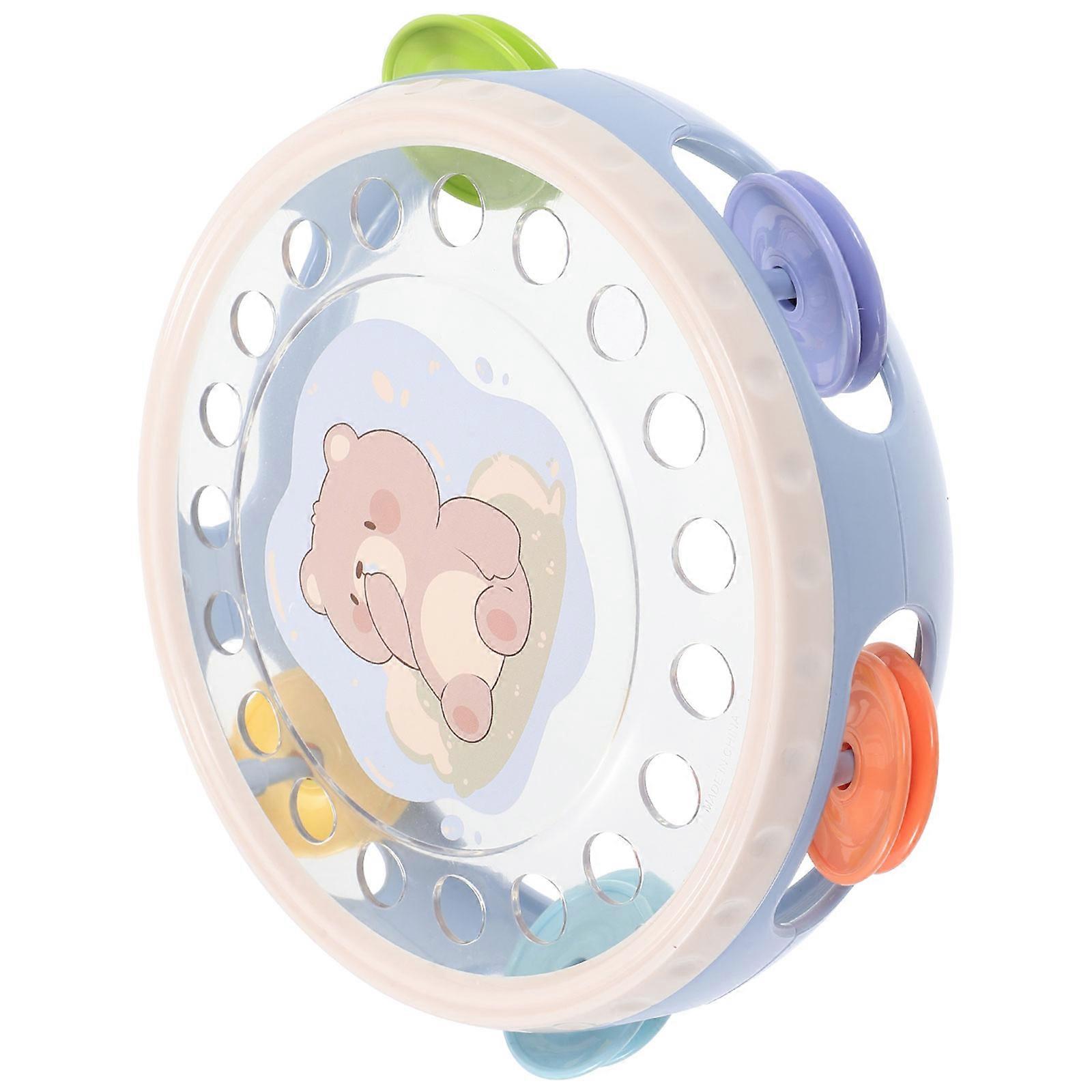 Toddler Drum Hand Held Tambourine Instrument Cartoon Bear Shape Plastic Material Playtime 1Pcs