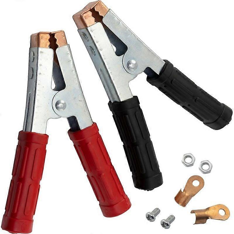 Set of 2 12/24V 500A Battery/Starter Crocodile Clips/Plugs - Red (Positive) Black (Negative)