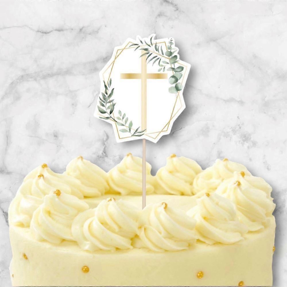 Botanical Cross Card Cake Topper
