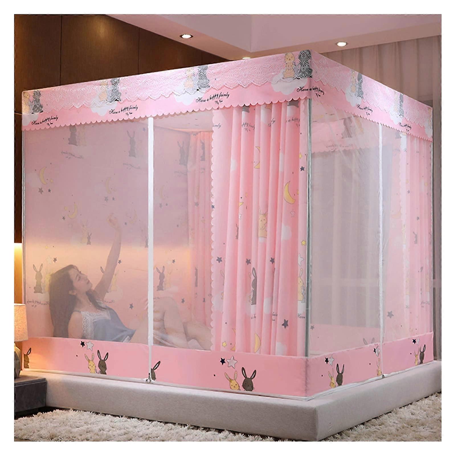 Canopy mosquito net with 4 posts, large tent, for bedroom, travel (pink, 5 foot bed)