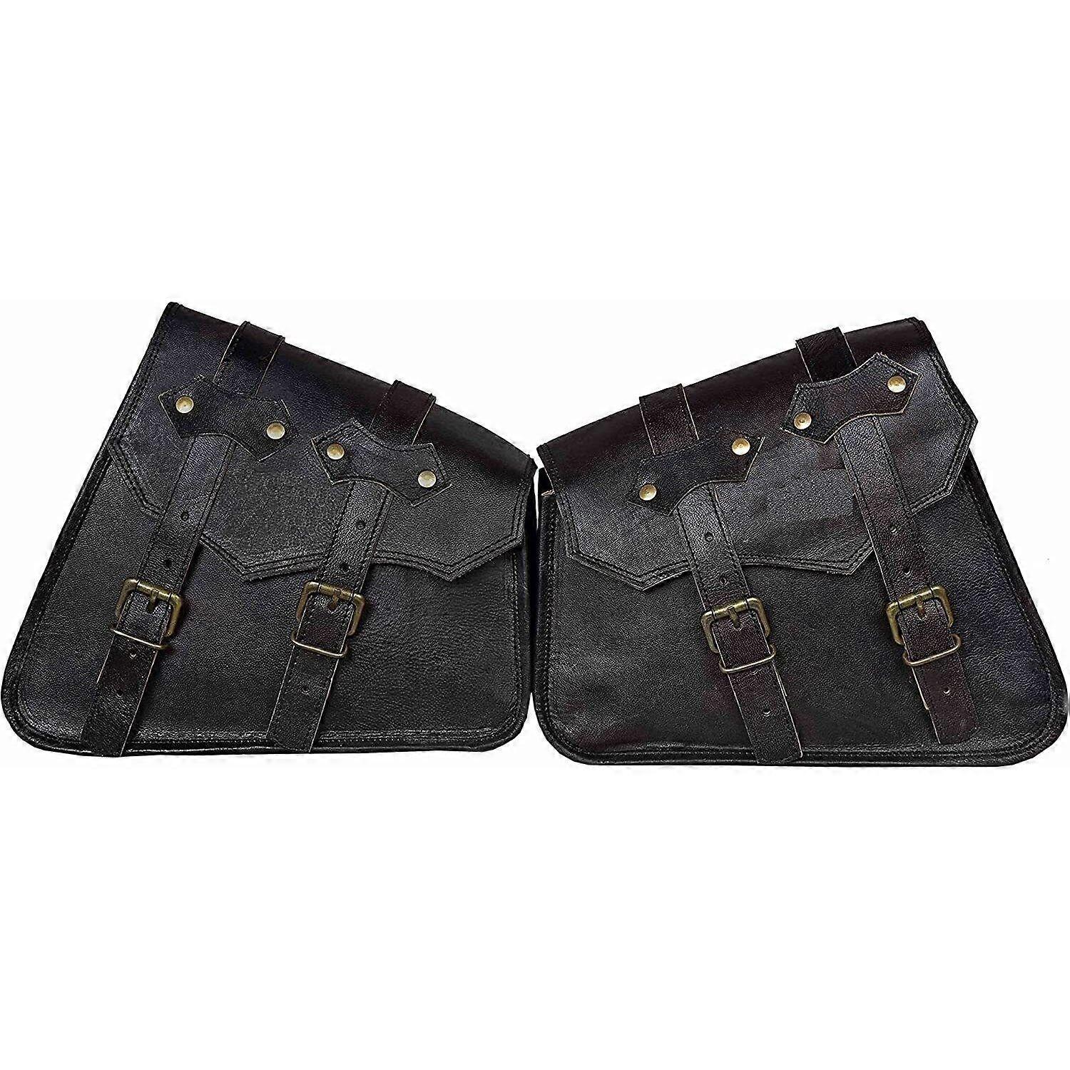 Left & Right 1 Pair Leather Side Motorcycle Side Saddlebags Saddle Panniers Bags