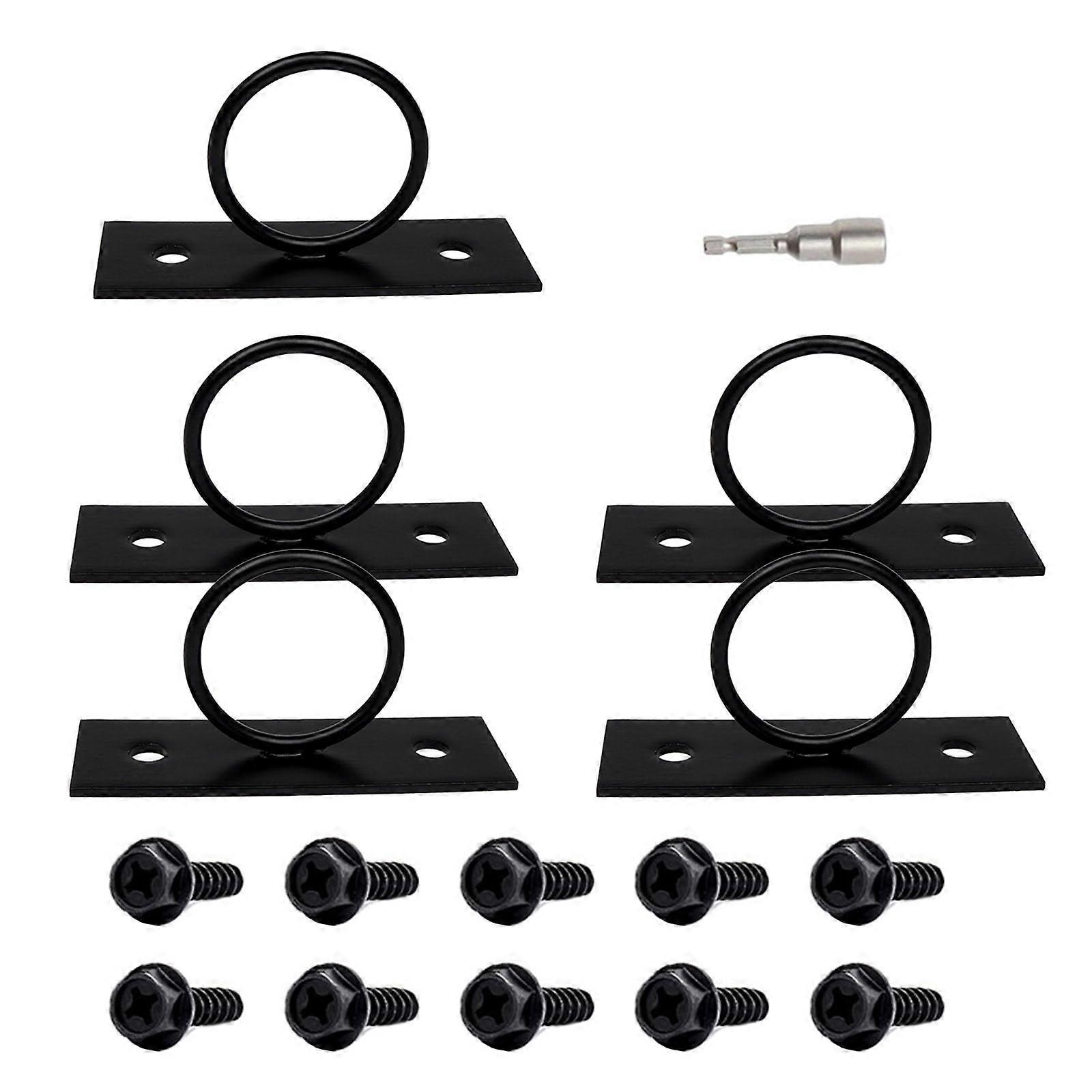 Functional Black Ring Set with 5 Heavy-Duty Wall Mounts, Versatile Rope Hangers, Sturdy Organizer Hooks