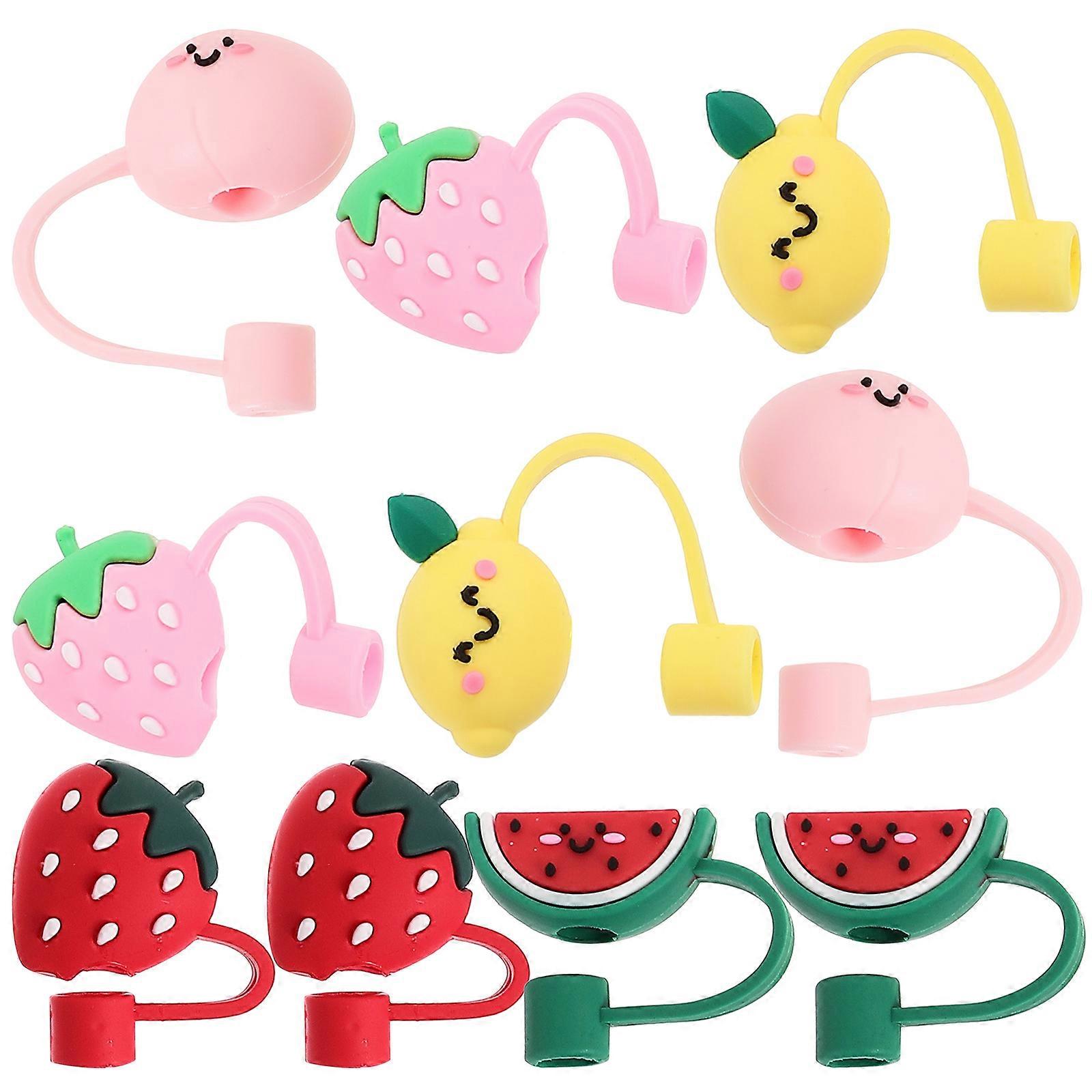It seems like you're referring to a product listing for **"10pcs Cute Cartoon Fruit Shape Straw Caps Reusable Silicone Drinking Straw Covers For
