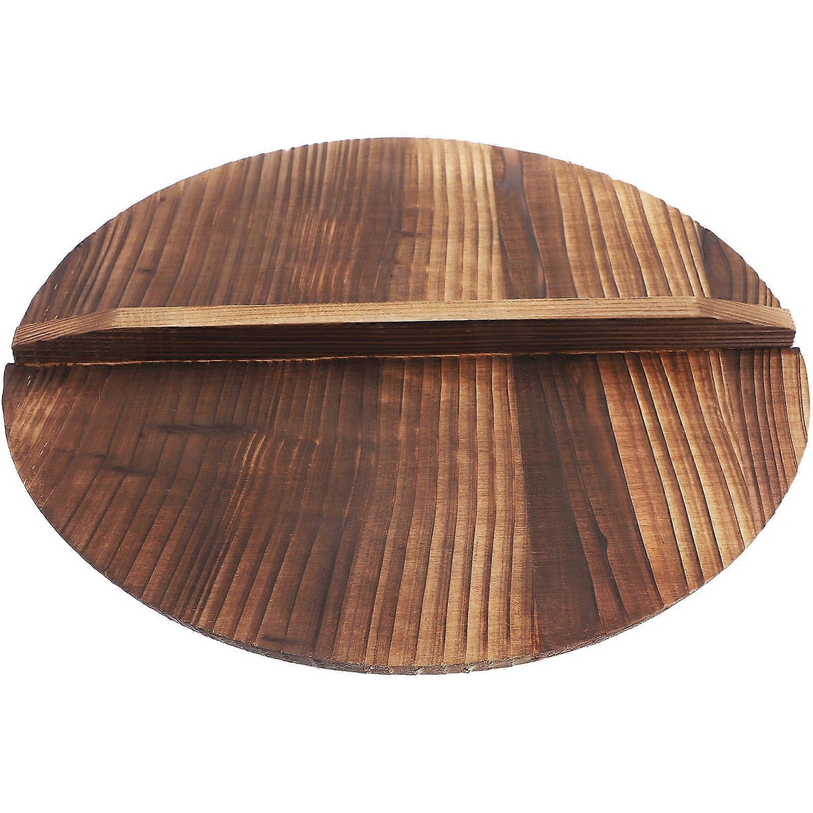 Household Kitchen Pot Cover Wooden Wok Lid Country Style Ergonomic Handle 1Set