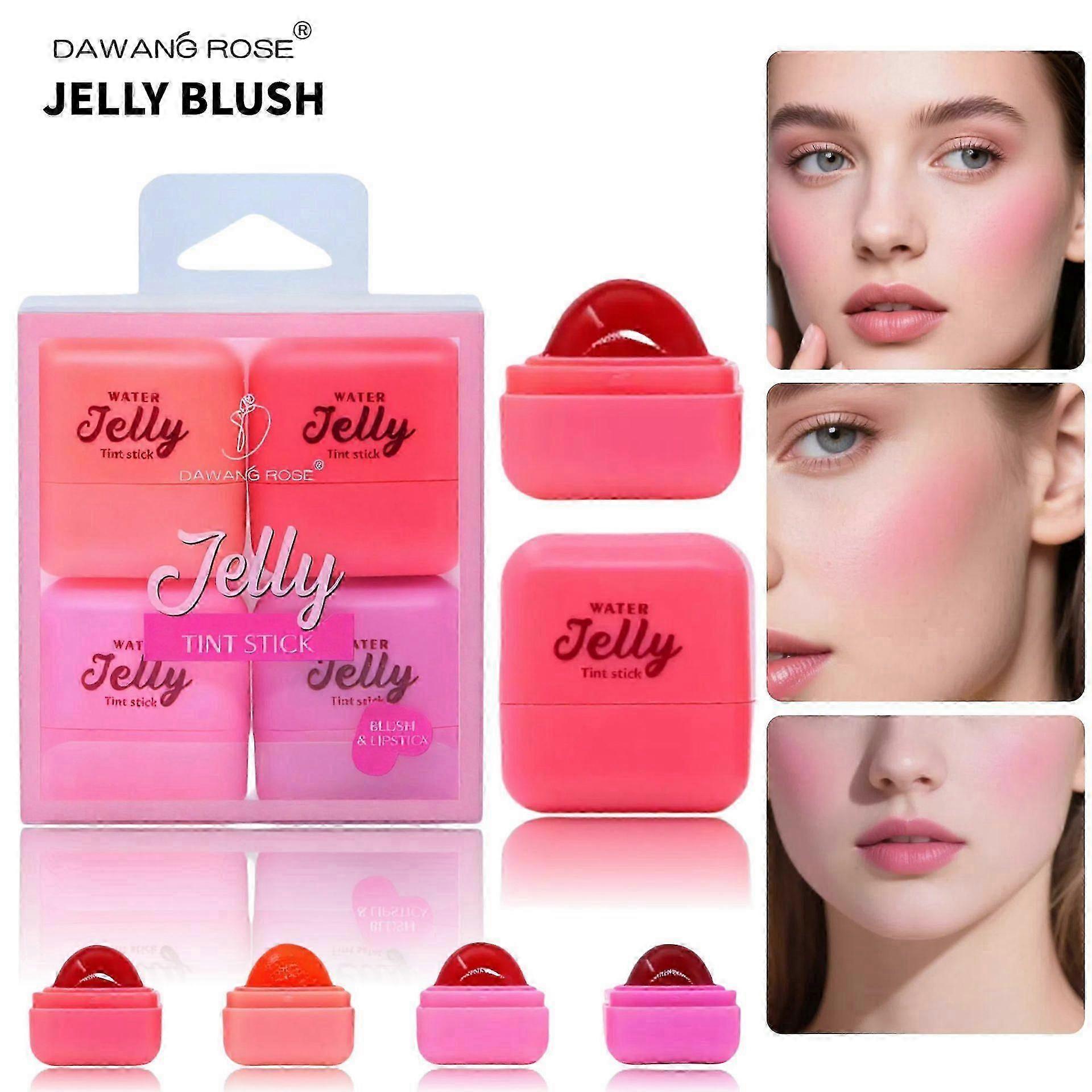Jelly Blush/Tint, Gel Blush, 4x Långvarig Fuktgivande Gelé Långvarig, Lätt Byggbar Kräm Kindmakeup för kvinnor, Instant Color Hydrat