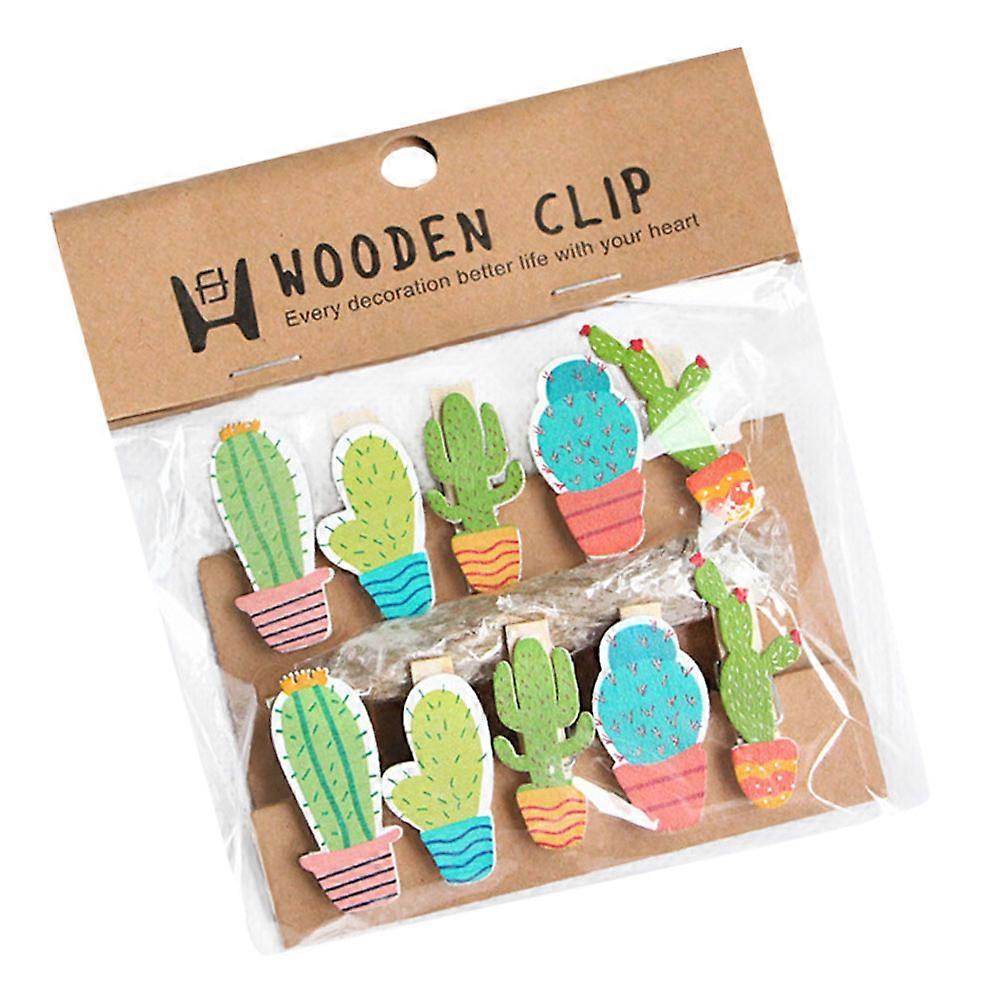Cactus Shaped Wooden Photo Clips for Wall Hanging Display Assorted Color Decor 10pcs