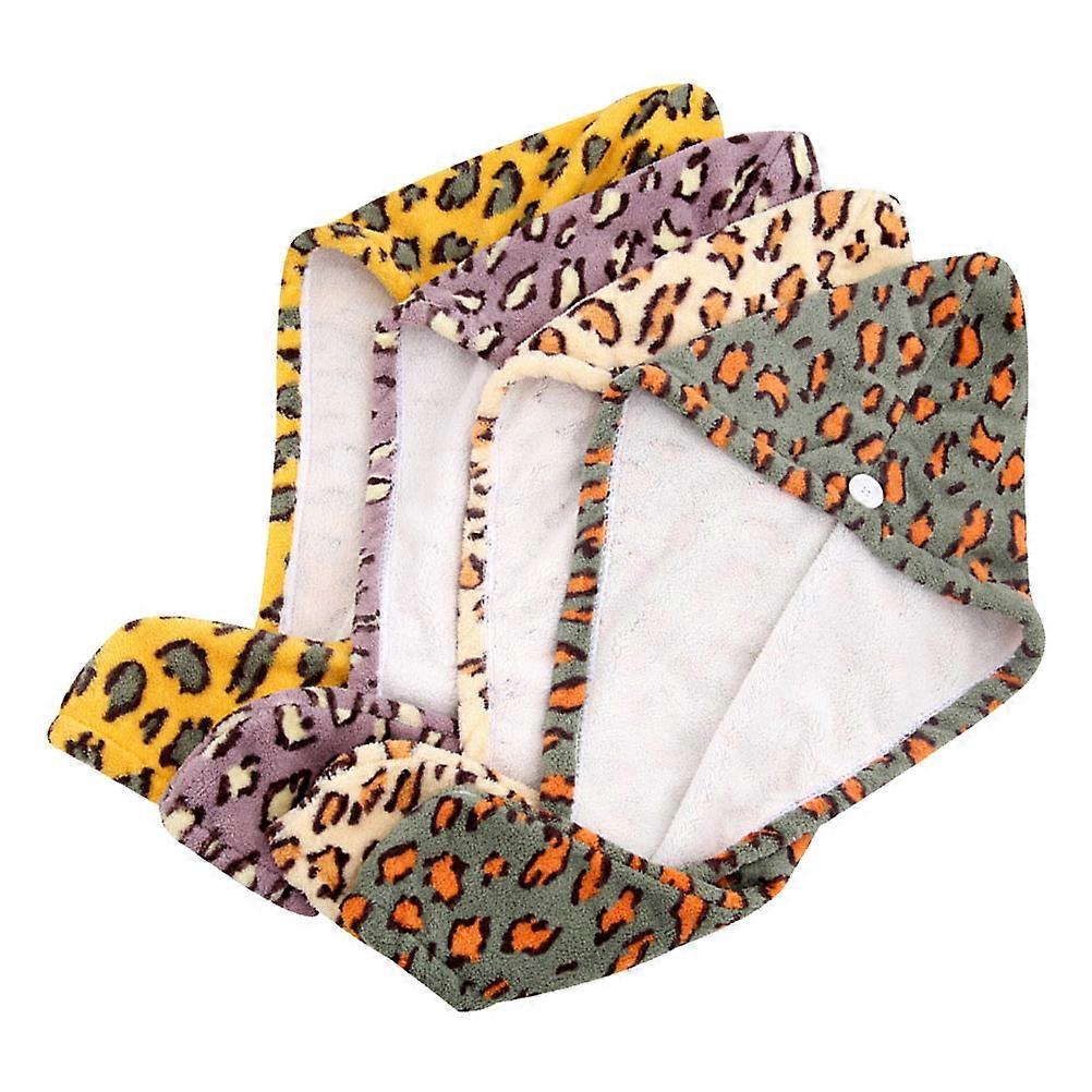 Leopard Print Microfiber Hair Drying Caps Set of 4 – Super Absorbent Towel Wraps for Quick Bathing and Hair Drying