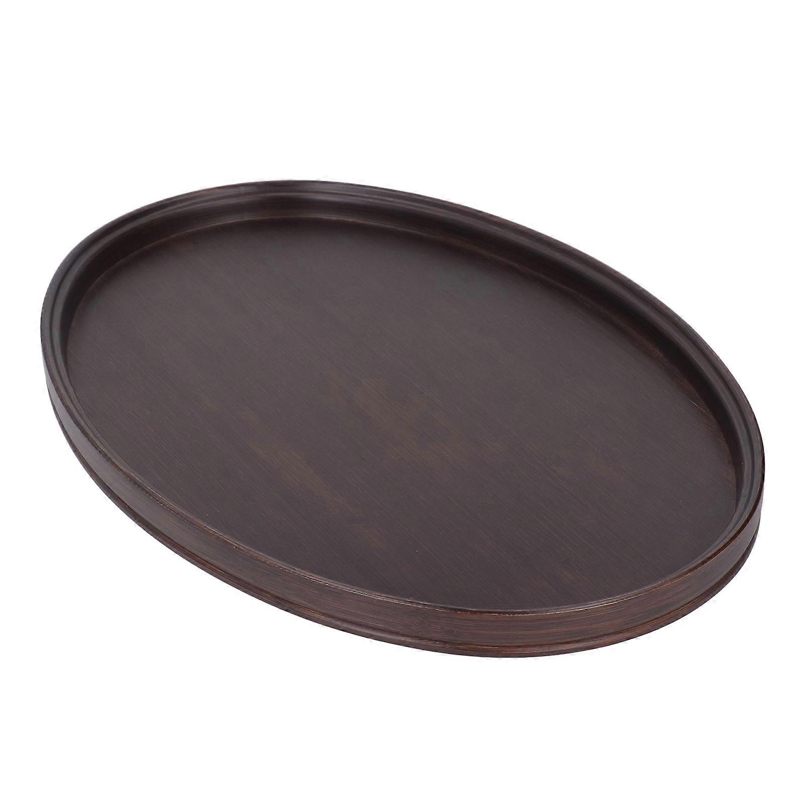 Bamboo Round Tray Multipurpose Decorative Tea Serving Tray for Serving Beverages and Food Walnut Color 