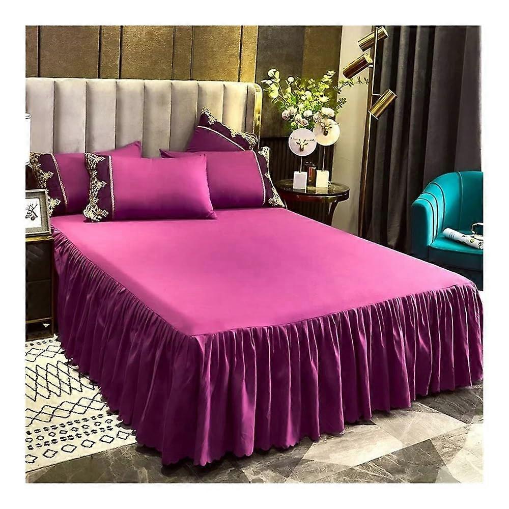 Purple 200x220cm nonslip mattress cover with ruffled bed skirt
