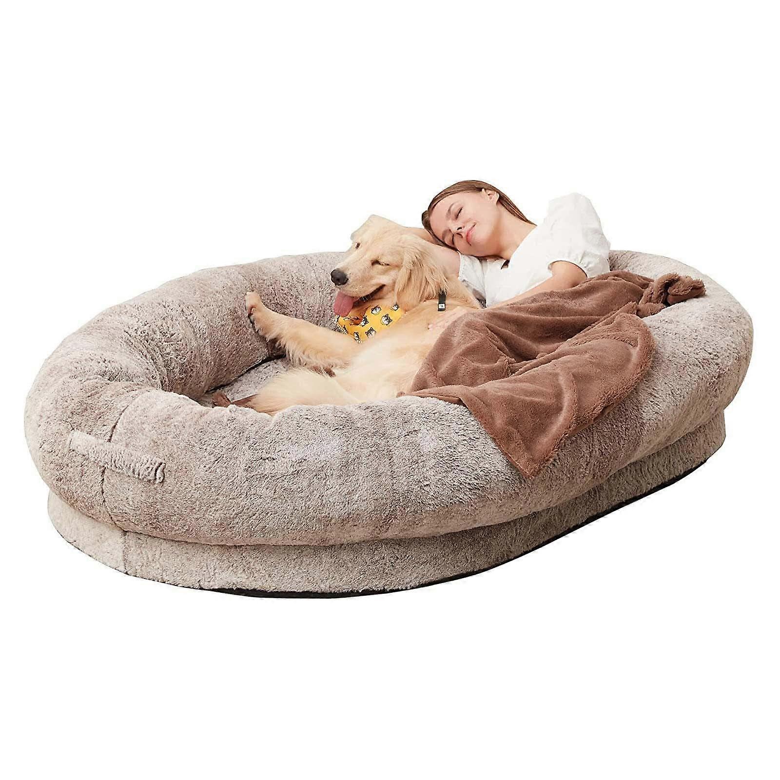 Luxurious Orthopaedic Dog Bed for Humans, Grey Plush Faux Fur with Ergonomic 3D Foam, Machine Washable Napping Bed