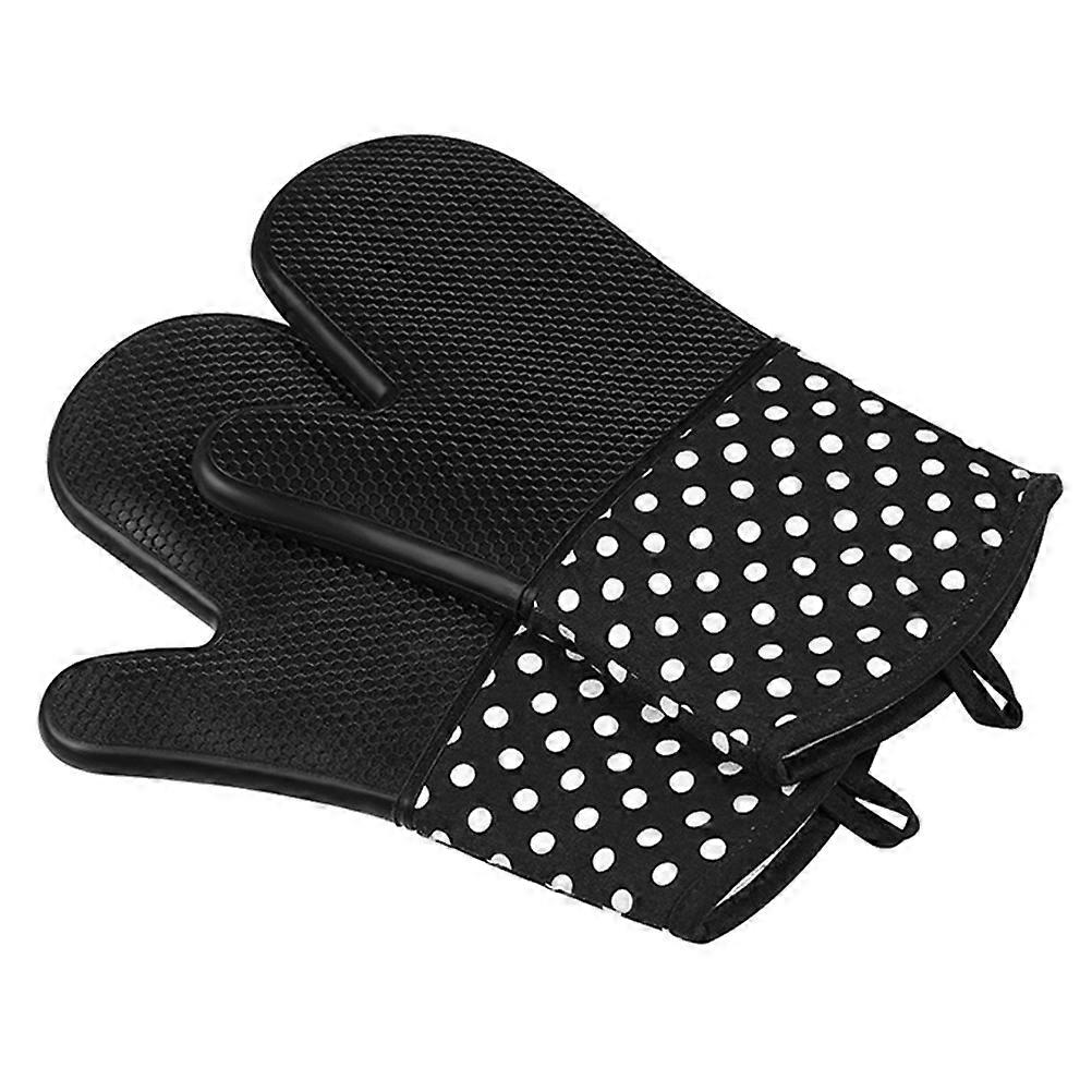 Kitchen Oven Mitts Heat-Resistant Gloves Dots Pattern Cooking 2Pcs