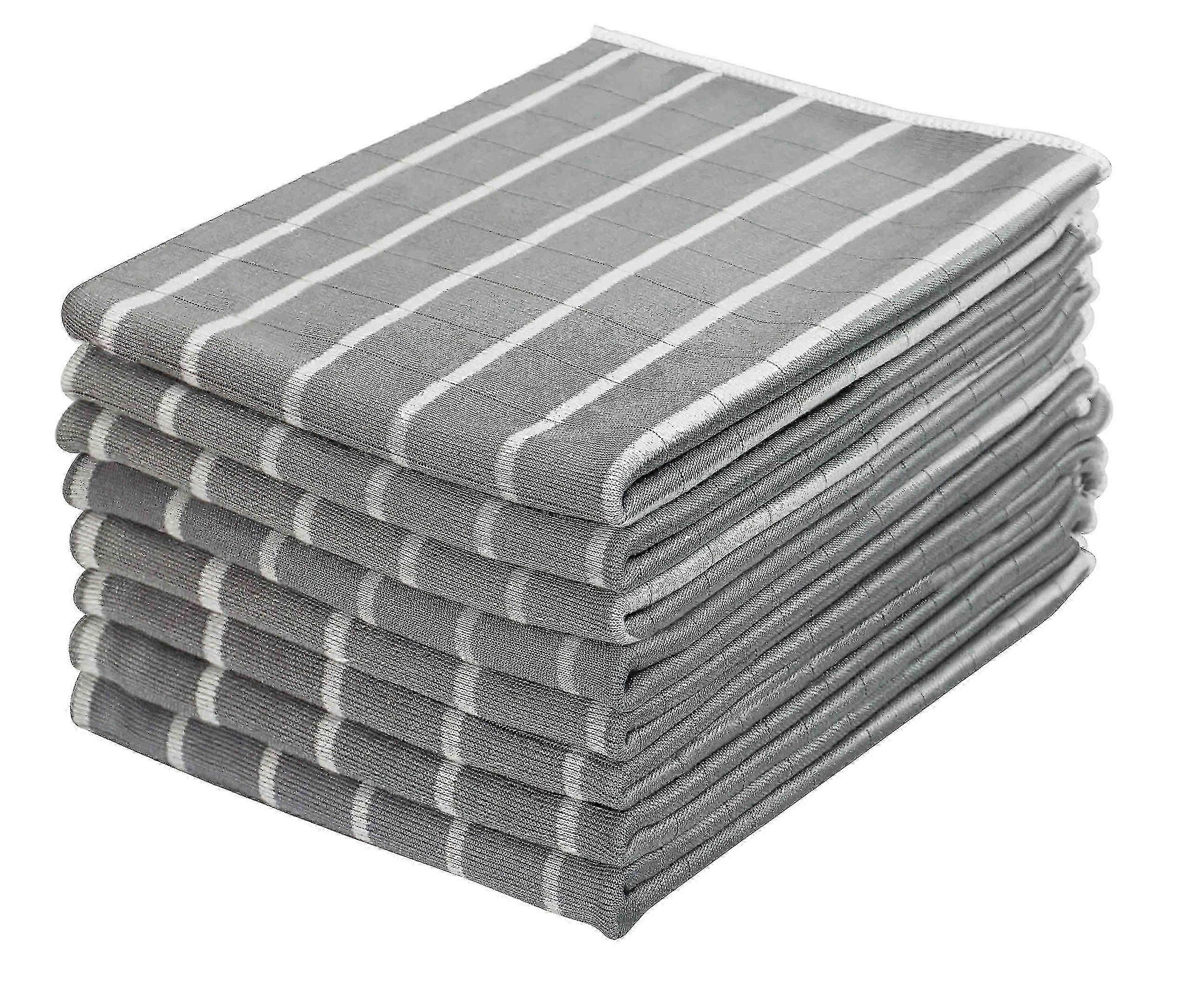 طقم من 8 مناشف شاي من الخيزران والألياف الدقيقة، مناشف مطبخ خالية من الوبر، مناشف تنظيف 65x45 سم، رمادي