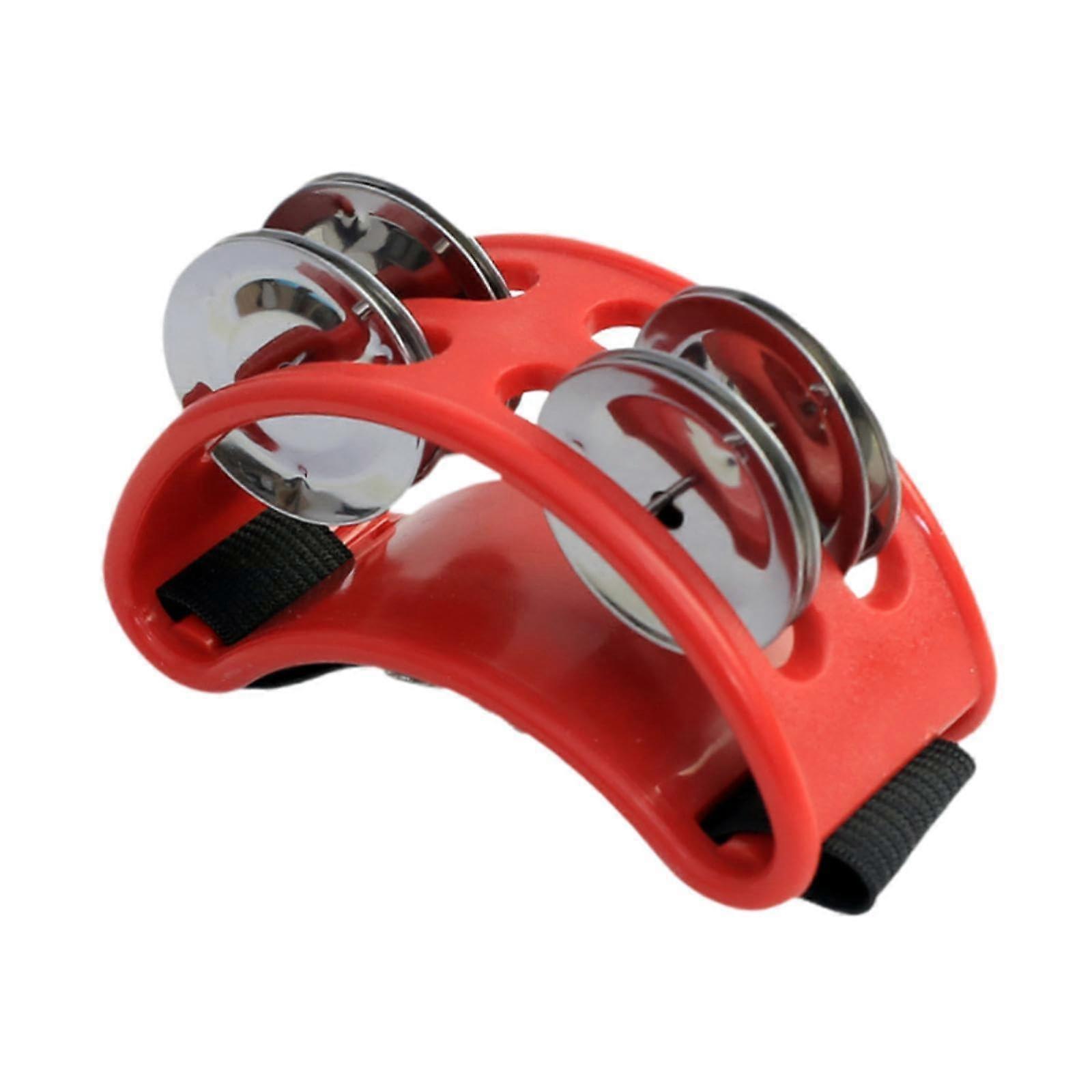 Foot Tambourine with 4 Bells, Red Percussion Instrument for Concerts, Rhythm, and Ukulele Play