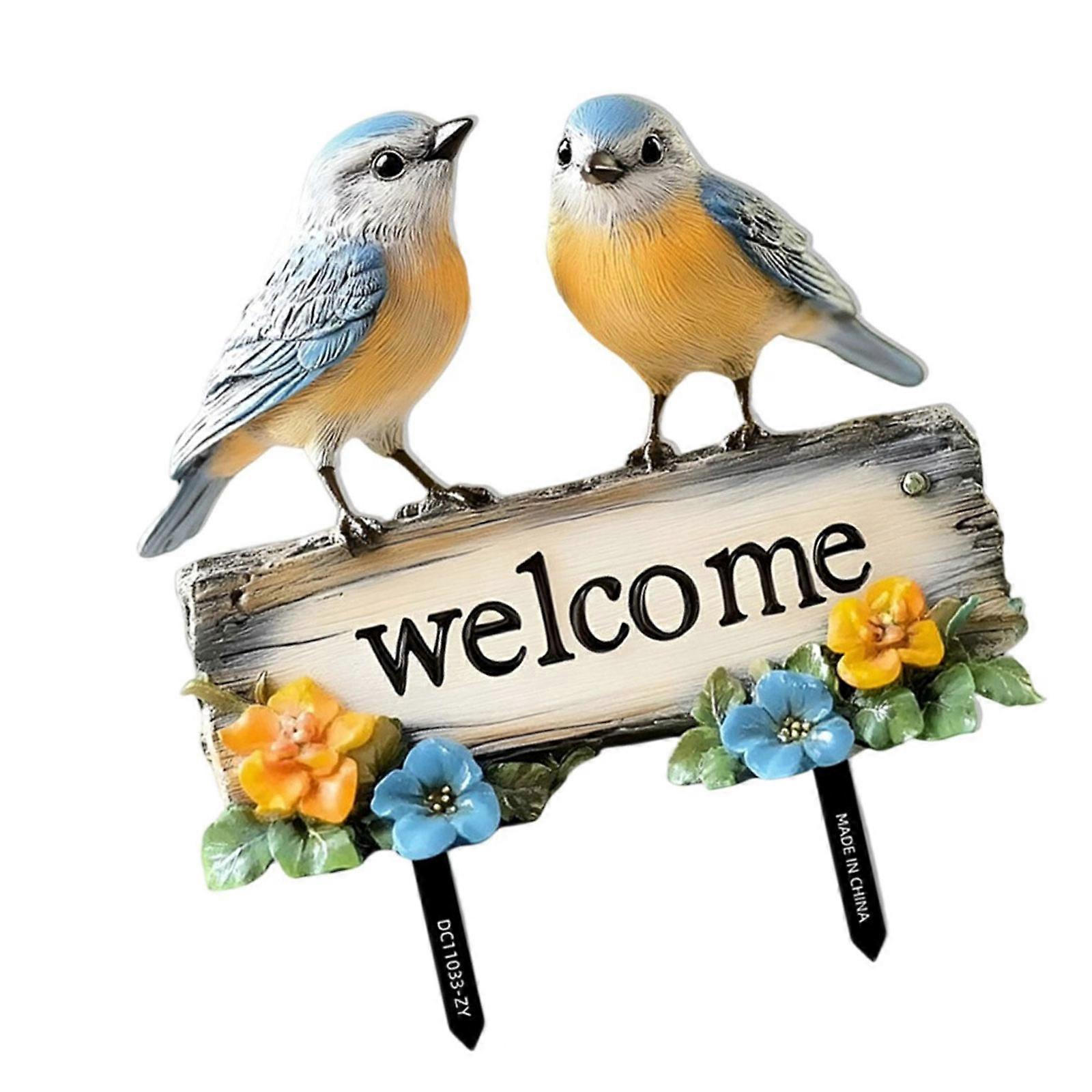 Avian Greeting Plaque Weather Proof Garden Ornament Ground Stake With Easy Ground Installation For Patios Displays Multicolor