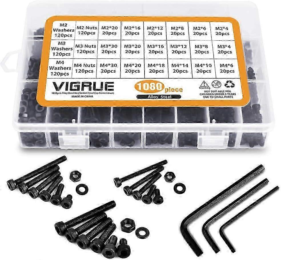 Assorted Carbon Steel Hex Head Button Socket Head Bolts Screws with Nuts - 1080PCS