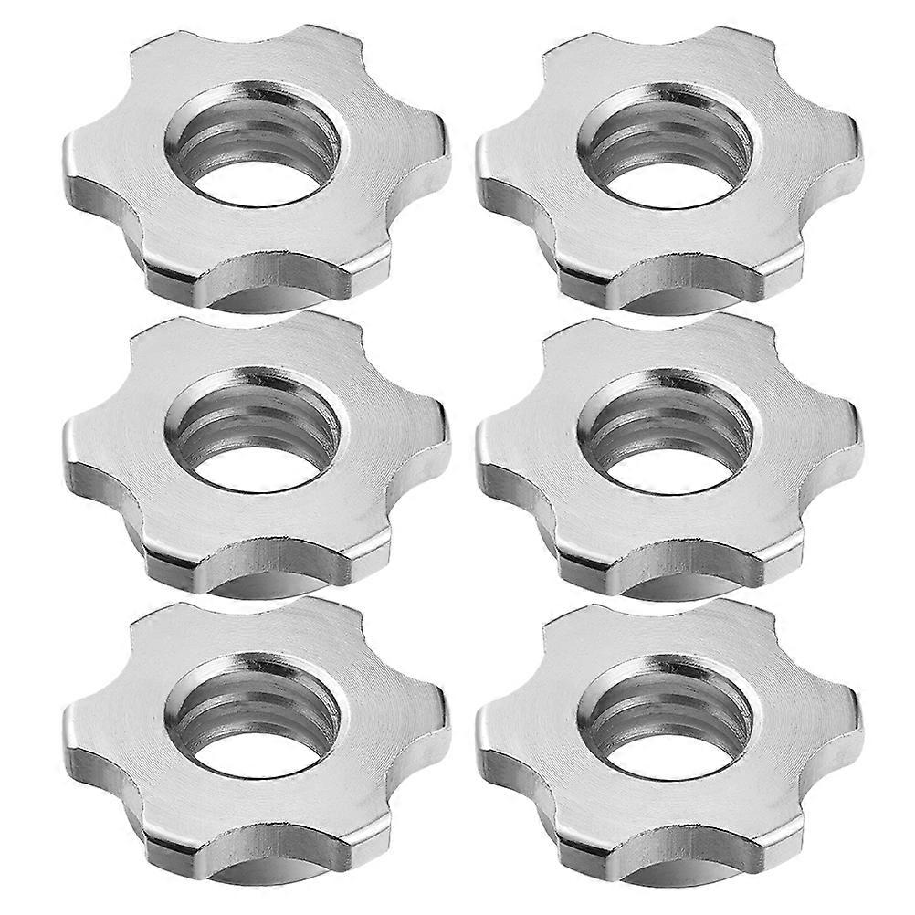 Nut Barbell Locking Nuts Weightlifting Gym Silver Hexagonal Safety Locking 6Pcs