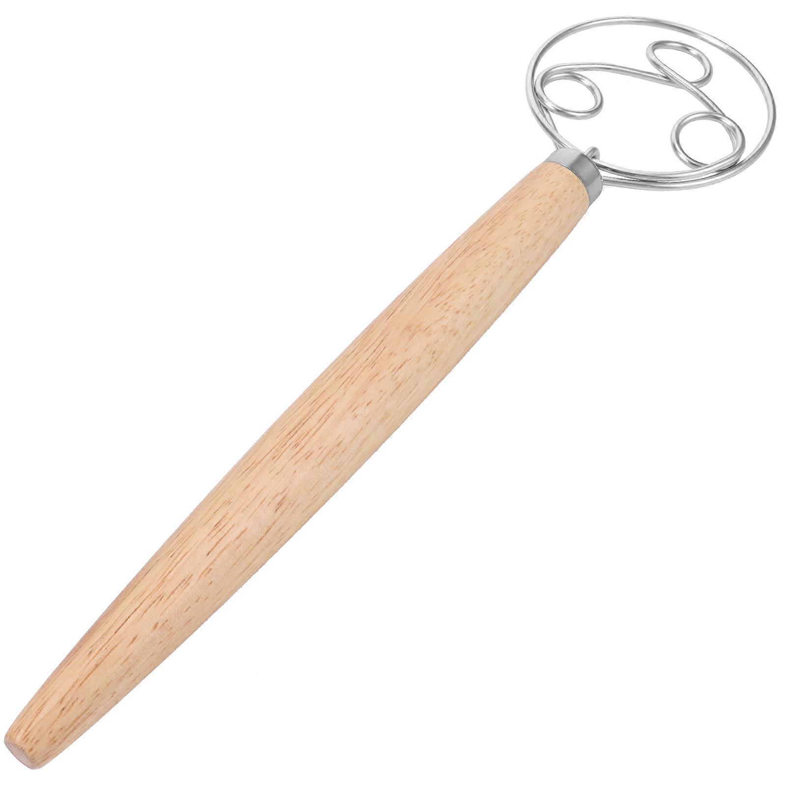 1pc Three Ring Oak Handle Flour Whisk Dough Mixer for Kitchen Wood Color