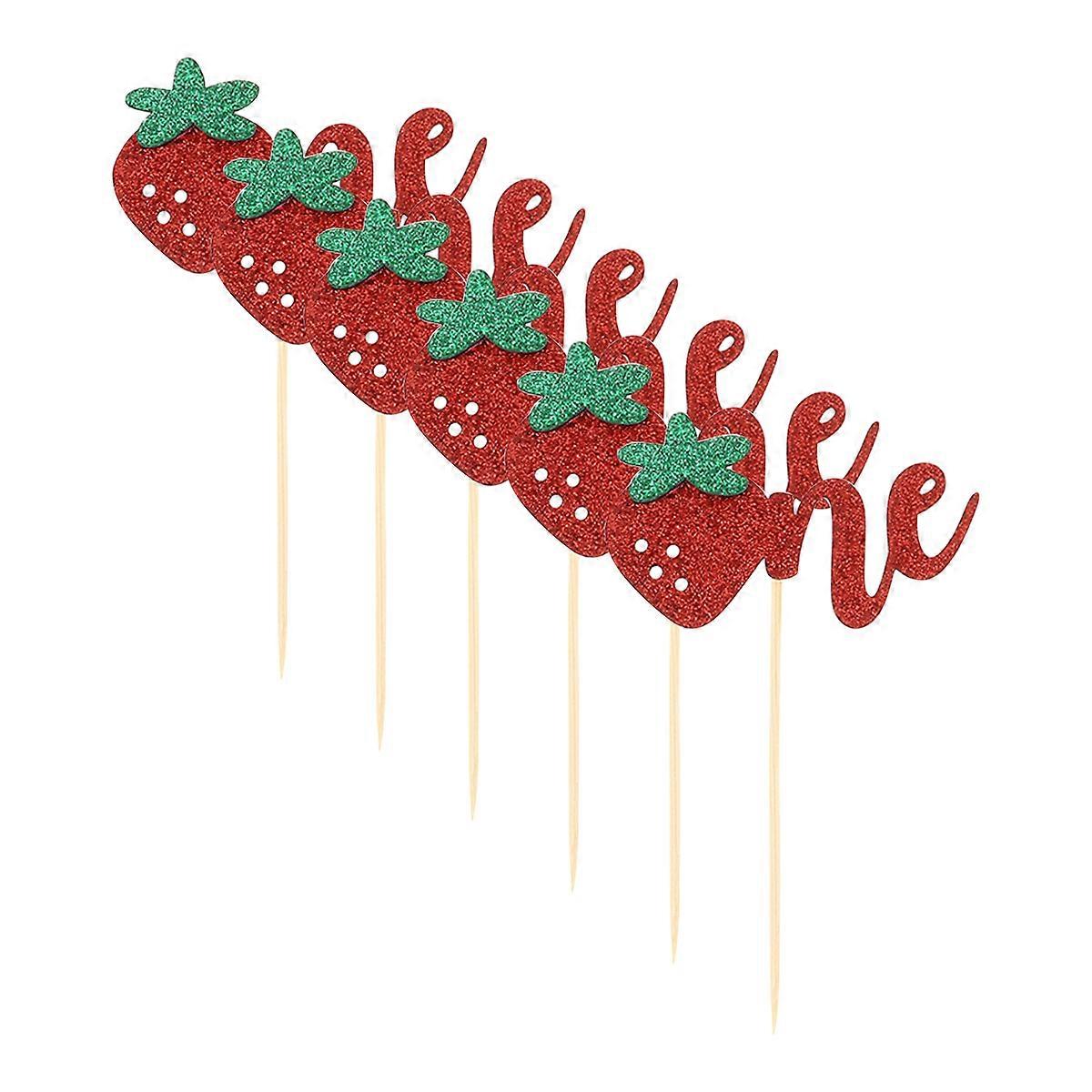 12pcs Red Strawberry Cake Toppers Paper Decorations for Parties Cupcakes and Celebrations