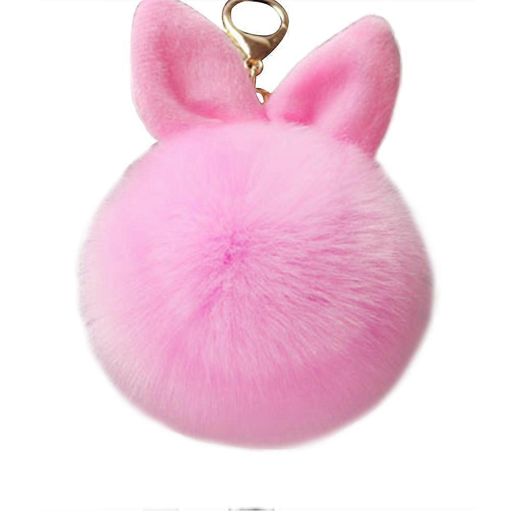 Pom Pom Ball Keychain Rabbit Ear Keyring Bag Charm Decoration Pink Handbag Accessory 1Set