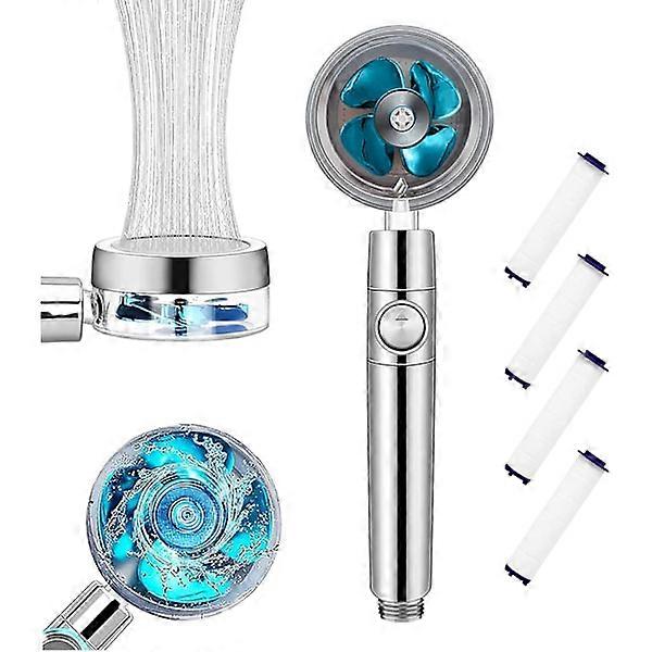 Turbo Handheld Shower Head Blue High-Pressure Vortex Shower Head PUSCOBSY Hydro Jet Fan Shower Head with 360 Degree Rotating Turbocharged Blue