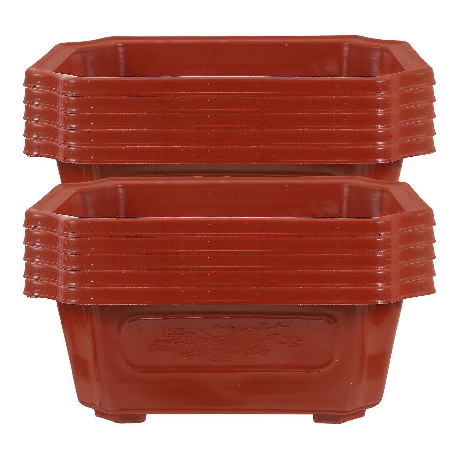 Bonsai Planter Bowls Rectangular Plastic Flowerpot Red 16.2X11.7CM For Growing Displaying 10Pcs