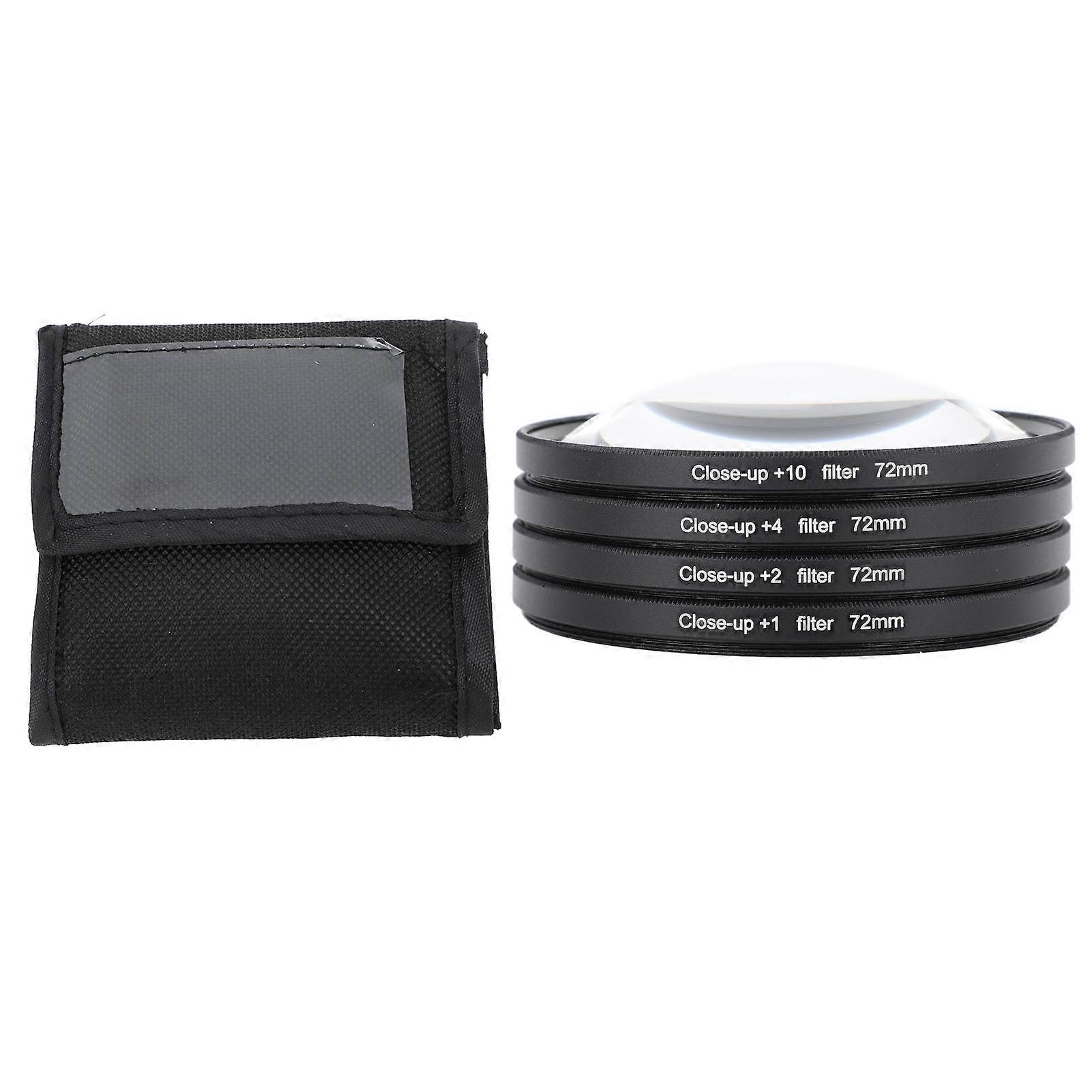 Close Up Filter Kit 4 in 1 +1 +2 +4 +10 Macro Lens Filter Optical Glass with Storage Pouch Camera Filter for Digital Camera Photo 72mm
