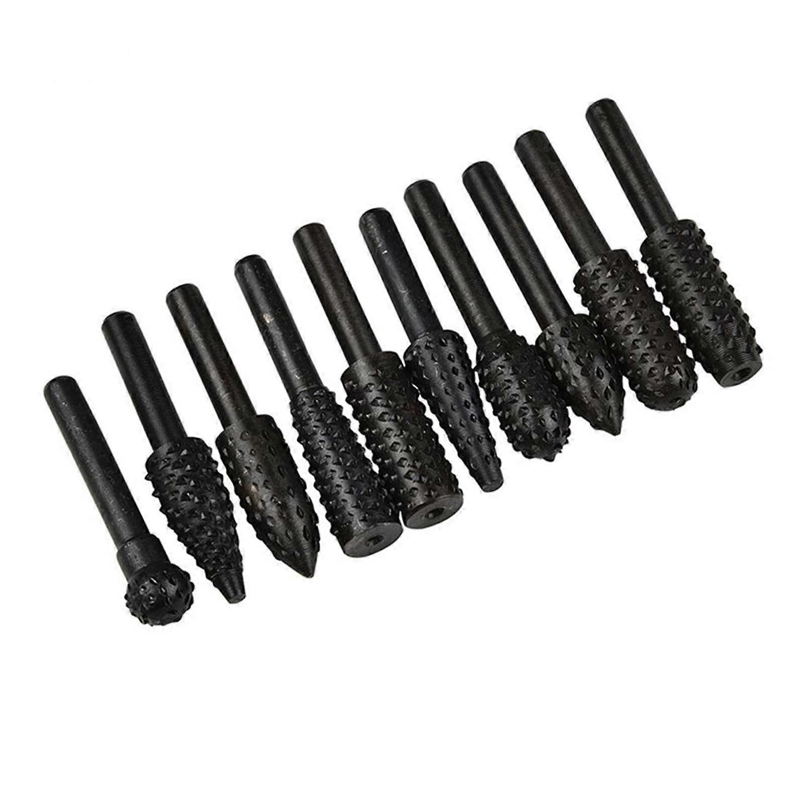 10 x Rasp File Drill Bit Set Drill Grinder Drill Rasp for Woodworking Carving Tool 1/4 Inch Round Shank Rotary Burr Set