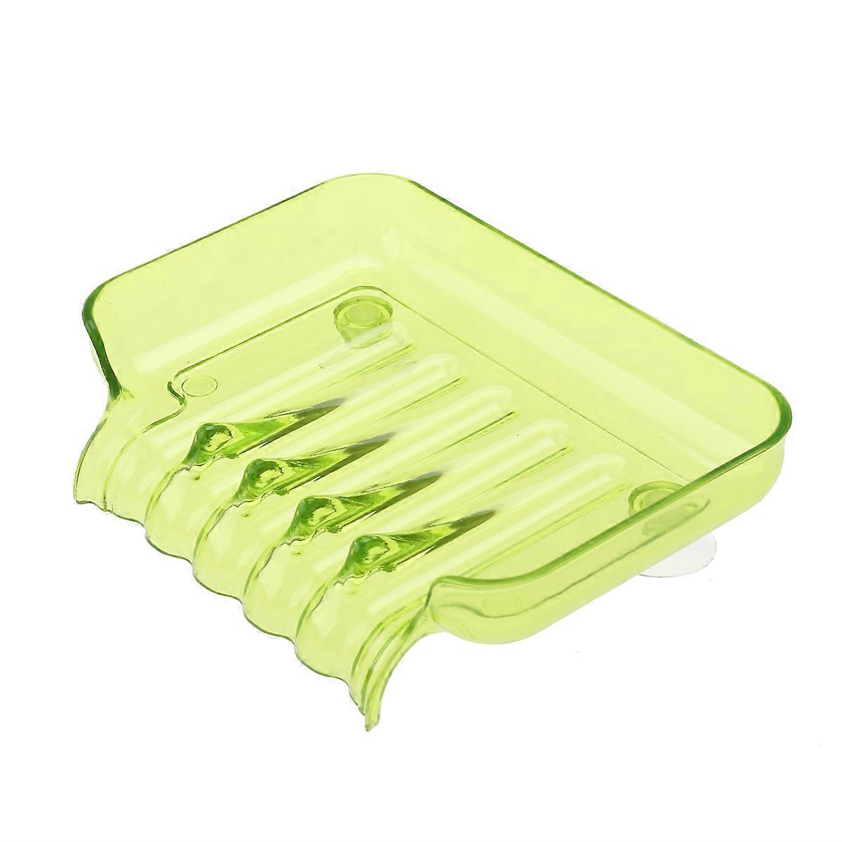 Green Plastic Soap Dish for Bathroom with Aerial Design and Two Suckers for Easy Wall Attachment 4.7 x 3.1 x 2.2 inches