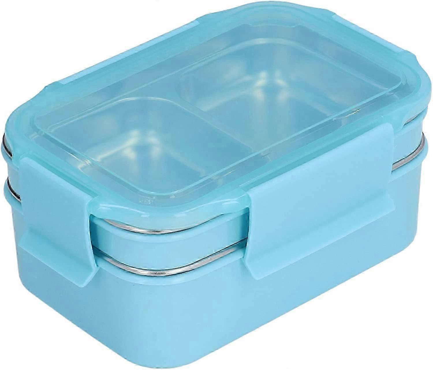304 Stainless Steel Lunch Box, Double Layer Lunch Box,Food Storage with Compartment(Blue)