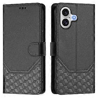 For iPhone 17 Case Embossed Cellular RFID Blocking Leather Phone Case with Strap (Black, Black)