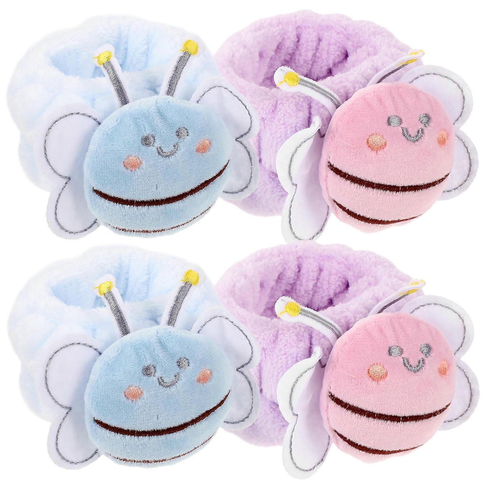 Flannel Bee Shaped Wristbands For Girls Face Washing Comfortable Water Absorption 4Pcs