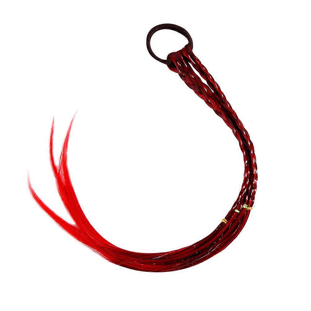 Elastic Hair Ties with Wig for Decoration Rubber Band Safe for Kids in Red 4pcs
