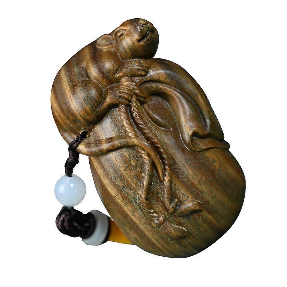 Brown Sandalwood Carved Bag Keychain Pendant Traditional Wenwan Style For Daily Use 1Set