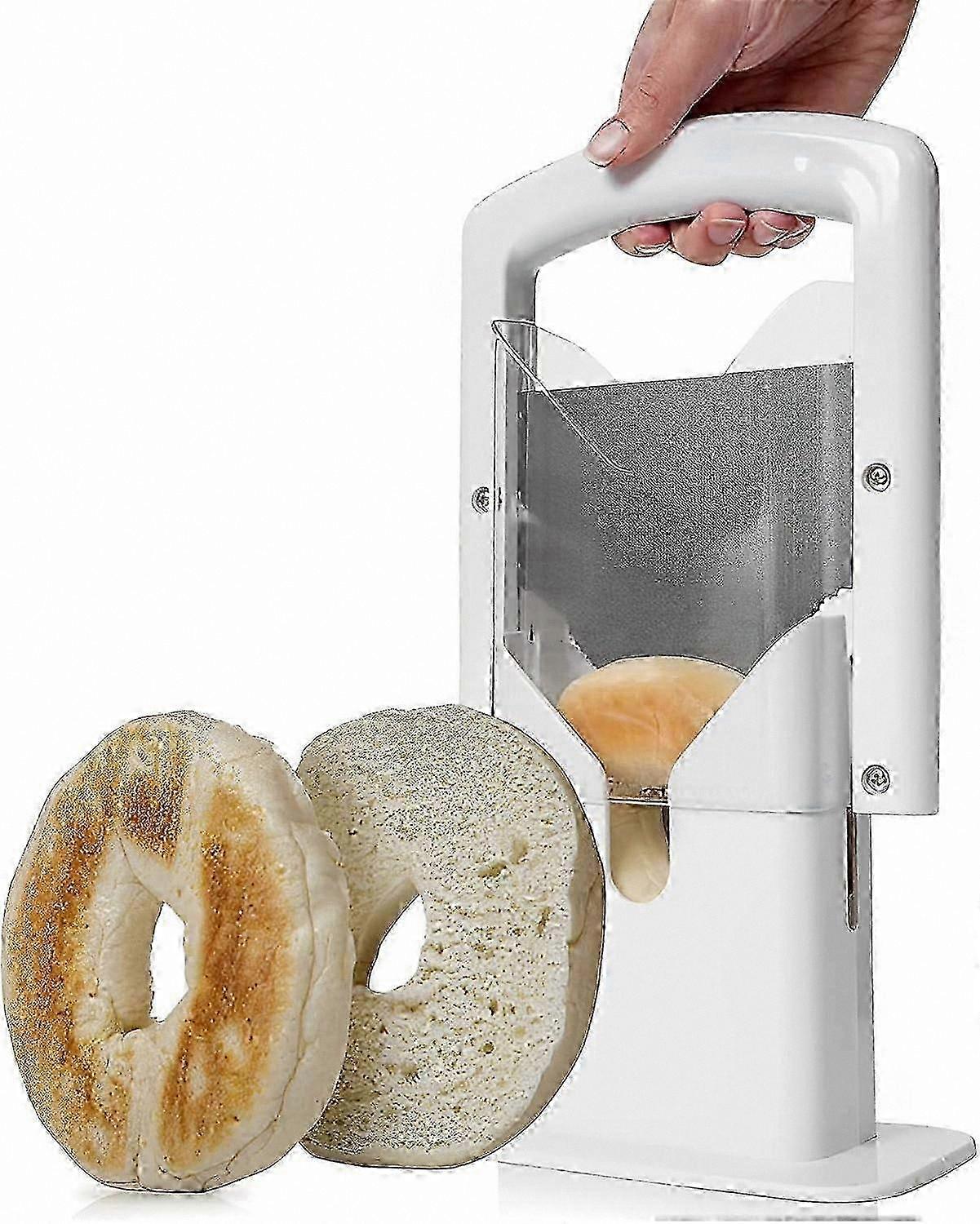 Stainless Steel Bagel Cutter with Safety Handle, Portable Muffin Slicer, Easy to Clean Precision Tool for Kitchen Use