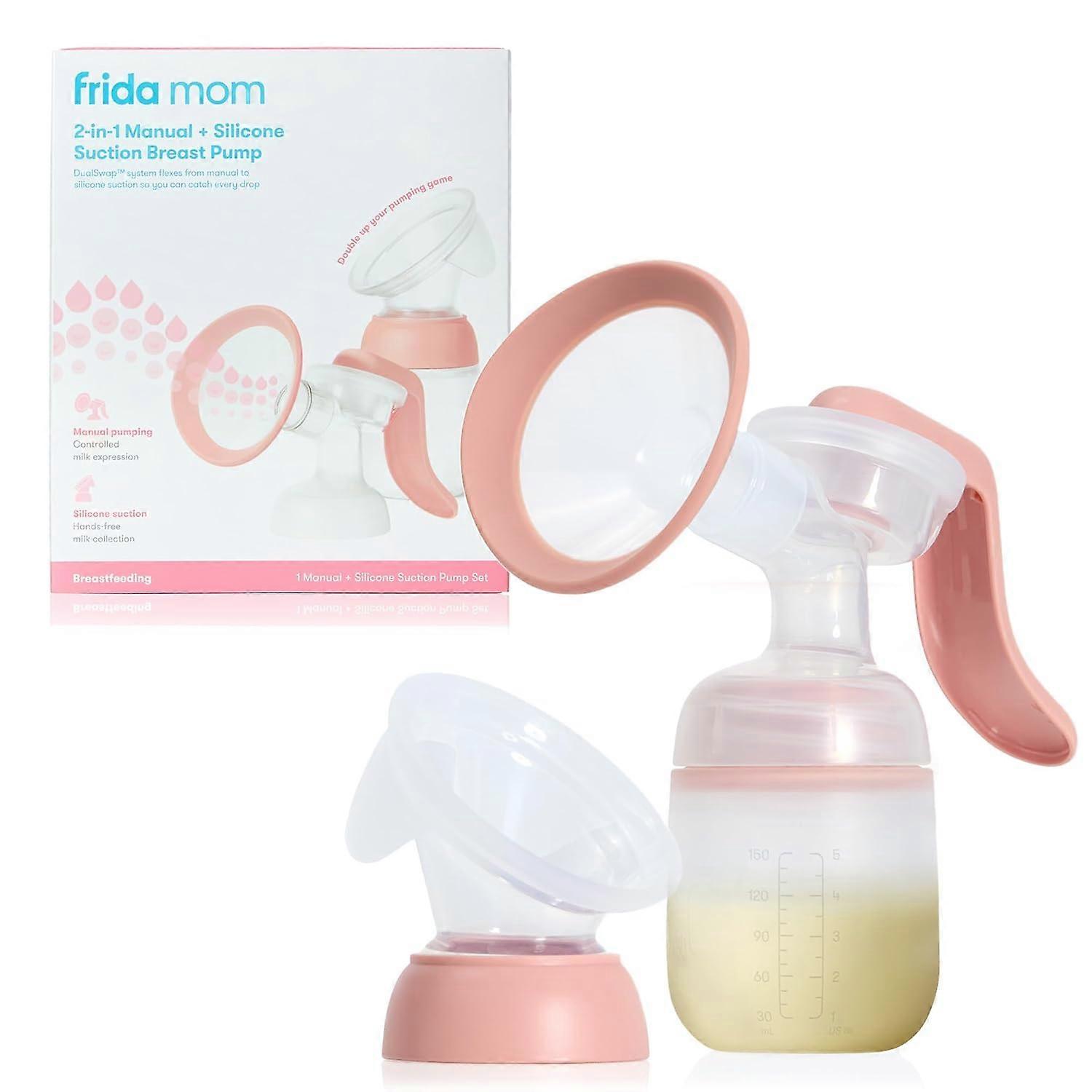 2-in-1 Manual Breast Pump with Hands-Free Silicone Suction Cup, Milk Collector, Wireless Ergonomic Handle, and SoftFeel Flange for Breastfeeding