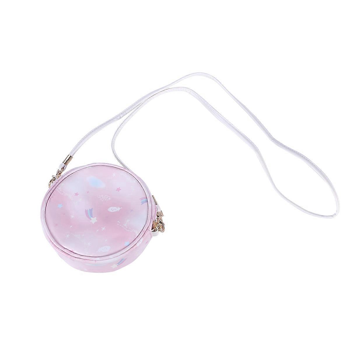 Girls Mini Shoulder Bag Round Handbag for Travel Pink Cartoon Unicorn Pattern Large Capacity Storage 1Pack