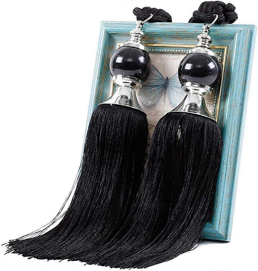 1Pair Curtain Tassel Tiebacks Charm Crystal Stone Beads Fringe Rope